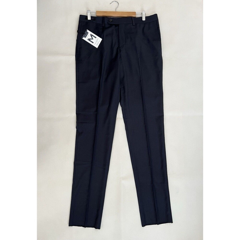 Ted Baker Jefferson Men’s 35 Unhemmed 100% Wool Dress Pants Navy Made in Italy